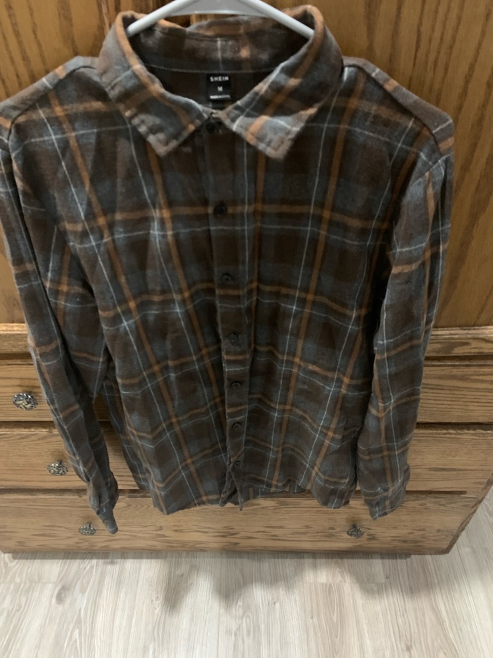 SHEIN Brown, Gray & Orange Plaid Button-Down Shirt